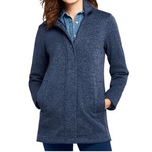 Lands' End Heather Steel Blue Sweater Fleece Long Zip Jacket Tunic (1x)
